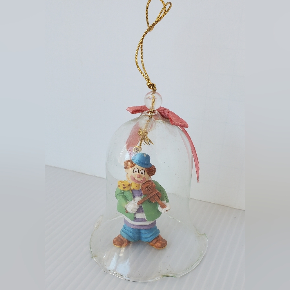 Vtg JSNY Crystal Ring In The Clowns Violin Bell Christmas Ornament Handpainted